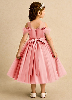 Azazie Juni Blumenmädchenkleider Ballkleid Plissee Tüll Kleid Koralle image2