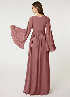Azazie Tiphanie Bridesmaid Dresses Desert Rose A-Line V-Neck Ruched Chiffon Dress image2