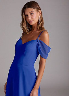 Azazie Marley Jurken voor bruidsmeisjes Converteerbaar Jurk van Chiffon met A-Lijn Off the Shoulder Koningsblauw image8