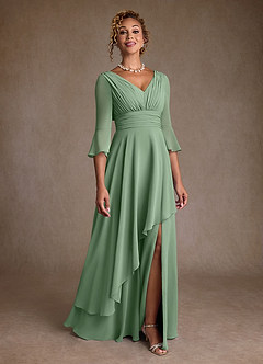 Azazie Eire Mère de la mariée Robes Robe Trapèze en Mousseline de soie Plissée Matcha image1