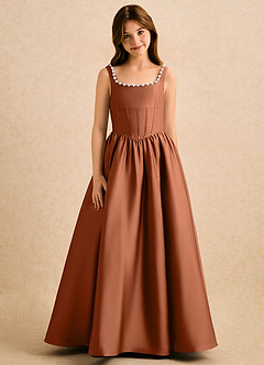 Azazie Enid Girls Formal Flower Girl Klänningar Klä A-Line i Stretch Satin Pärlbesatt image5