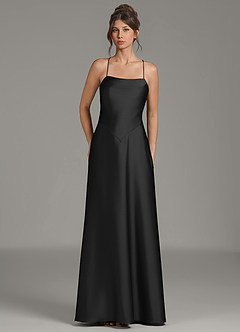 Azazie Eris Bridesmaid Dresses Black A-Line Pleated Stretch Satin Dress image1