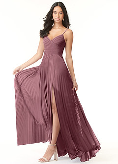 Azazie Vini At-home Try On Dresses Matcha A-Line V-Neck Pleated Chiffon Dress image3