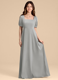 Azazie Briar Junior Vestido de Plata de Satén Elástico de Corte en A con Lazo image4