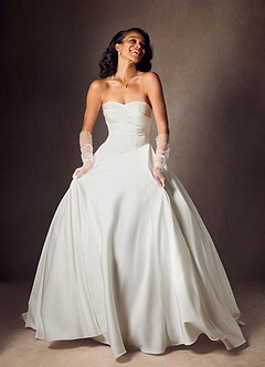 Azazie Alta Wedding Dresses Diamond White A-Line Strapless Stretch Satin Dress image5