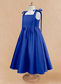 Azazie Chelsie vestidos de niña de las flores Vestido de Azul Real de Satin Mate de Corte en A con Lazo image7