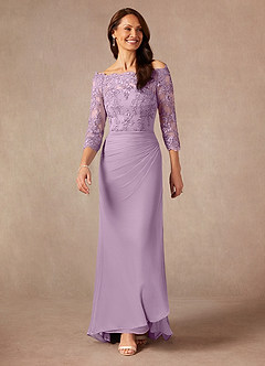 Azazie Rhonda Mother of the Bride Dresses Wisteria Mermaid Off the Shoulder Mesh Dress image3