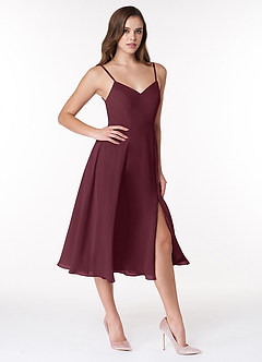 Azazie Clarissa Brautjungfernkleider A-Linie V-Hals Chiffon Kleid Cabernetrot image3
