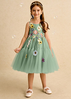 Azazie Osea Flower Girl Dresses Matcha Ball-Gown Pleated Tulle Dress image1