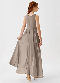 Azazie Lizette Junior Taupe A-Line Pleated Chiffon Dress image2