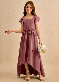 Azazie Milly Girls Formal 플라워 걸 드레스 A라인 주름진 쉬폰 비대칭 드레스 image4