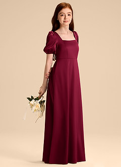 Azazie Briar Junior Burgundy A-Line Bow Stretch Satin Dress image4