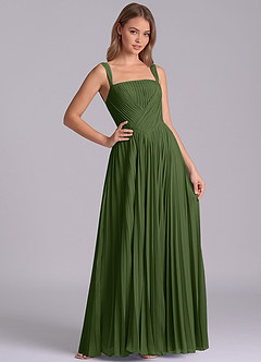 Azazie Mina Jurken voor bruidsmeisjes Jurk van Chiffon met A-Lijn Geplooid Olijf image6