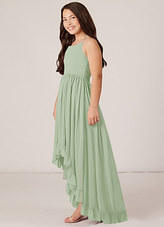 Azazie Sarafina Junior Dusty Sage A-Line Lace Chiffon Dress image3