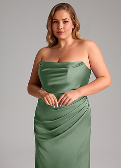 Azazie Leonis Bridesmaid Dresses Matcha Mermaid Pleated Stretch Satin Convertible Dress image11