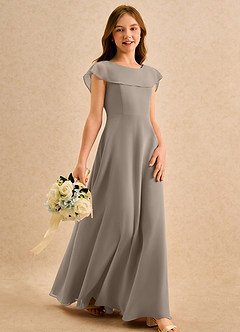 Azazie Kittie Girls Formal Robe Demoiselle D'honneur Fillette Robe Trapèze en Mousseline de soie Taupe image4