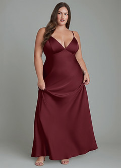 Azazie Stefania Bridesmaid Dresses Cabernet A-Line Stretch Satin Dress image11