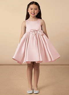Azazie Bo Peep Flower Girl Dresses Blushing Pink A-Line Bow Matte Satin Dress image1