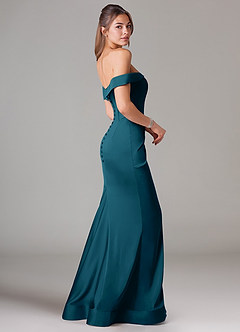 Azazie Everly Vestidos de damas de honor Vestido de Azul Tinta de Satén Elástico de Corte Sirena Convertible con Vestidos sin tirantes image4