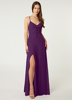 Azazie Minie Bridesmaid Dresses Grape A-Line Bow Chiffon Dress image3