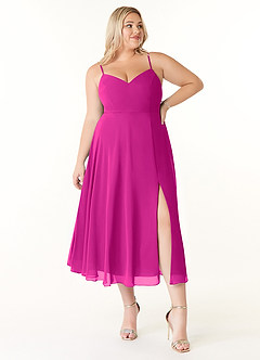 Azazie Clarissa Brudtärnklänningar Klänning av A-Line i Chiffong V-ringad Fuchsia image7