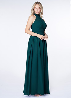Azazie Iman Bridesmaid Dresses Pine A-Line A-Line Ruched Chiffon Dress image3