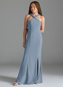 Azazie Rue Junior Dusty Blue Mermaid Side Slit Chiffon Dress image1