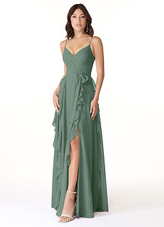 Azazie Peyton Bridesmaid Dresses Eucalyptus A-Line Ruched Chiffon Dress image1