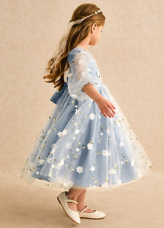 Azazie Elowen Flower Girl Dresses Dusty Blue A-Line Sweetheart Neckline Lace Dress image6
