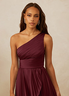 Christian Siriano Bridal for Azazie 1008 Bridesmaid Dresses Cabernet A-Line One Shoulder Stretch Satin Dress image8
