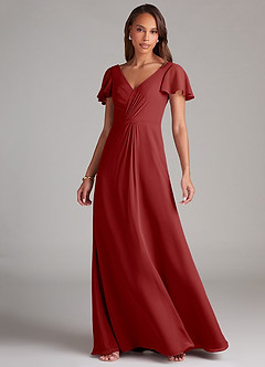 Azazie Soren Bridesmaid Dresses Rust A-Line Ruched Chiffon Dress image3