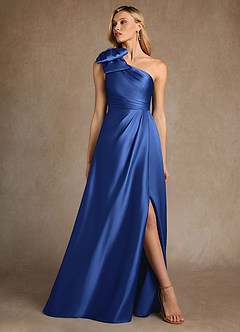 Azazie Easton Abiti per la Madre della Sposa Abito A-Line in Raso Elasticizzato Monospalla Blu Reale image4