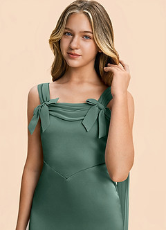 Azazie Chelsea Junior Eucalyptus Sheath Pleated Stretch Satin Dress image7