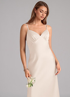 Azazie Suttona Bridesmaid Dresses White Alabaster A-Line Pleated Stretch Satin Dress image7