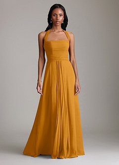 Azazie Clarisa Vestidos de damas de honor Vestido de Caramelo de Gasa de Corte en A con Plisado image5