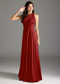 Azazie Charlize Bridesmaid Dresses Pomegranate A-Line One Shoulder Stretch Satin Dress image1