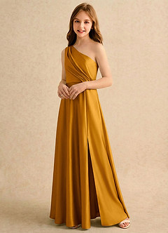 Azazie Puddles Girls Formal Flower Girl Klänningar Klä A-Line i Stretch Satin Ena axeln image4