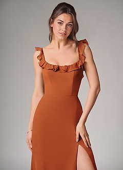 Azazie Callie Bridesmaid Dresses Cinnamon Mermaid Side Slit Chiffon Convertible Dress image5
