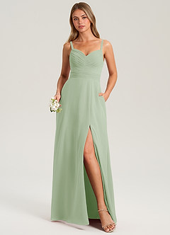 Azazie Terese Bridesmaid Dresses Dusty Sage A-Line Pleated Chiffon Dress image1