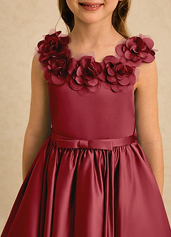 Azazie Eden Flower Girl Dresses Pomegranate Ball-Gown Pleated Matte Satin Dress image5