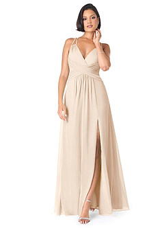 Azazie Farren Bridesmaid Dresses White Alabaster A-Line Pleated Chiffon Convertible Dress image1