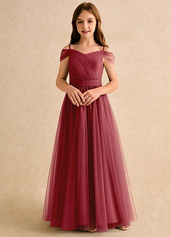 Azazie Yuna Girls Formal vestidos de niña de las flores Vestido de Granada de Tul de Corte en A con Vestidos sin tirantes image4