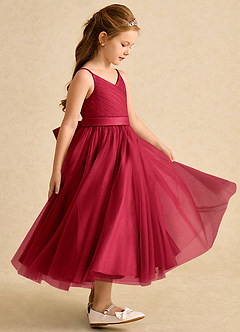 Azazie Patootie vestidos de niña de las flores Vestido de Escarlata de Tul de Corte En A con Tirante Espagueti image4