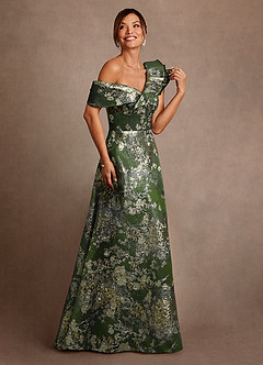 Azazie Des Moines Abiti per la Madre della Sposa Abito A-Line in Jacquard Floreale Monospalla Matcha Verde image1