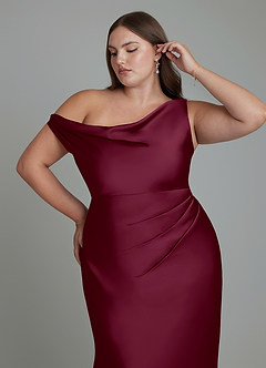 Azazie Emerson Vestidos de damas de honor Vestido Mora de Satén Elástico de Corte Sirena con Hombros descubiertos image5
