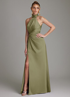 Azazie Gracelynn Bridesmaid Dresses Pistachio Sheath Pleated Stretch Satin Dress image6