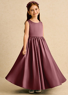 Azazie Nellia vestidos de niña de las flores Vestido de Rosa Del Desierto de Satin Mate de Corte En A con Lazo image4