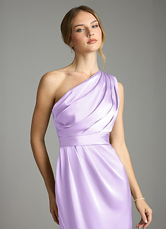 Azazie Emorie Final Sale Lilac Sheath One Shoulder Stretch Satin Dress image2