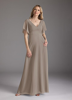 Azazie Alessa Mother of the Bride Dresses Taupe A-Line V-Neck Pleated Chiffon Dress image3