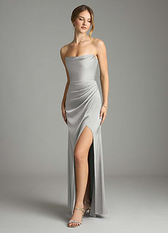 Azazie Leonis Bridesmaid Dresses Silver Mermaid Pleated Stretch Satin Convertible Dress image1